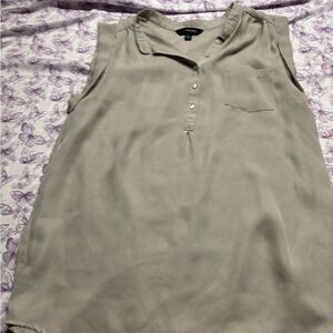 🍄Sandro Sleeveless Taupe Henley Silk Blouse